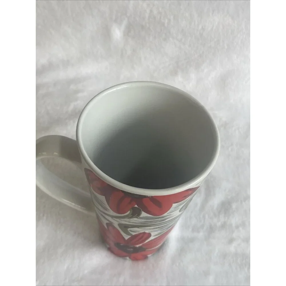 Coffee Mug Tea Cup 16oz Floral Red‎ Flower Flowers Green Accent
